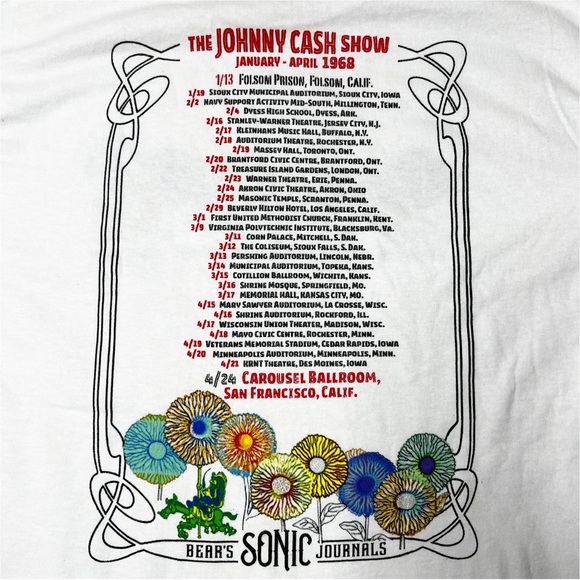 NWOT Johnny Cash Official Carousel Ballroom Floral Graphic T-Shirt Unisex M 2XL - Picture 4 of 6